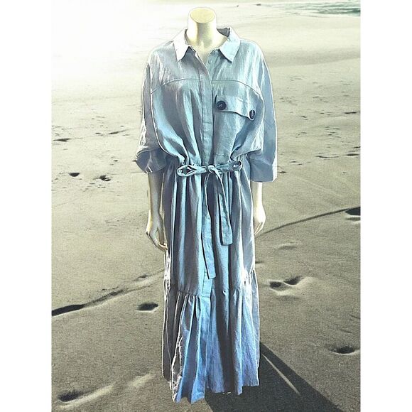 ASOS Dresses & Skirts - Asos Linen Plus Size 22 Dress Grey‎ Button Down Duster Jacket
